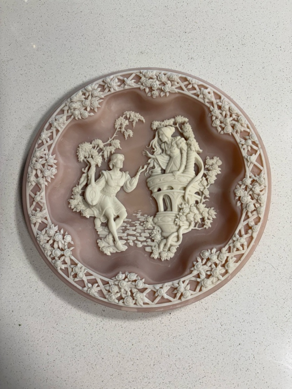 Pink Cameo-Style Decorative Wall Plate - Home Art